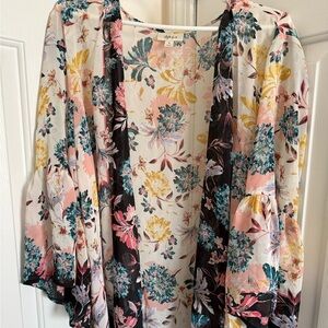 Style & Co. Floral Kimono Jacket - Pink, Yellow, Teal